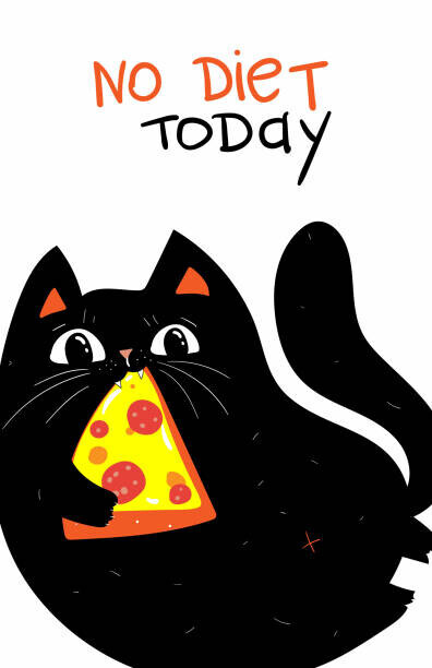 Marianna Pashchuk Plakát, Obraz - Cute Cat character, no diet today, Marianna Pashchuk, 26.7 × 40 cm