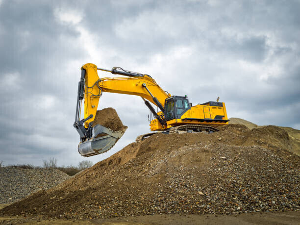 bjdlzx Plakát, Obraz - Excavator blue sky heavy machine construction site, bjdlzx, 40 × 30 cm