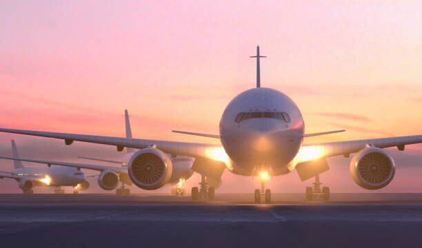 Colin Anderson Productions pty ltd Plakát, Obraz - Airplanes taxiing on runway at sunset, Colin Anderson Productions pty ltd, 40 × 22.2 cm