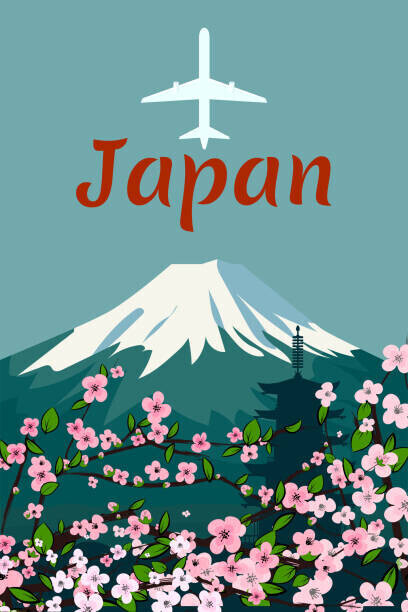 VectorUp Plakát, Obraz - Travel poster mount Fuji Japan retro, VectorUp, 26.7 × 40 cm