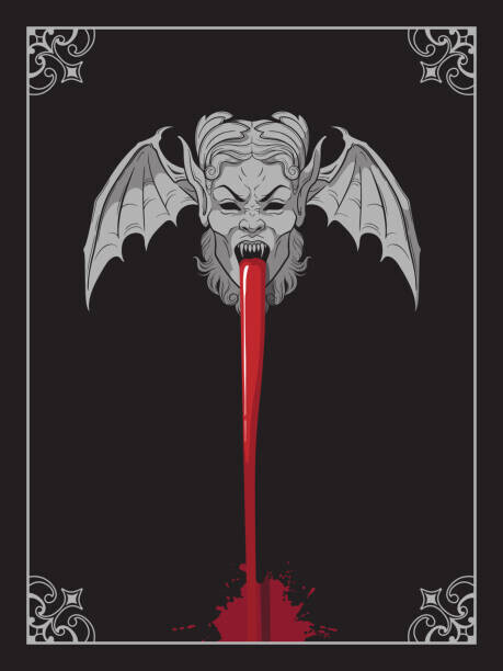 Dariia Karpova Plakát, Obraz - Vampire head with wings stone element,, Dariia Karpova, 30 × 40 cm