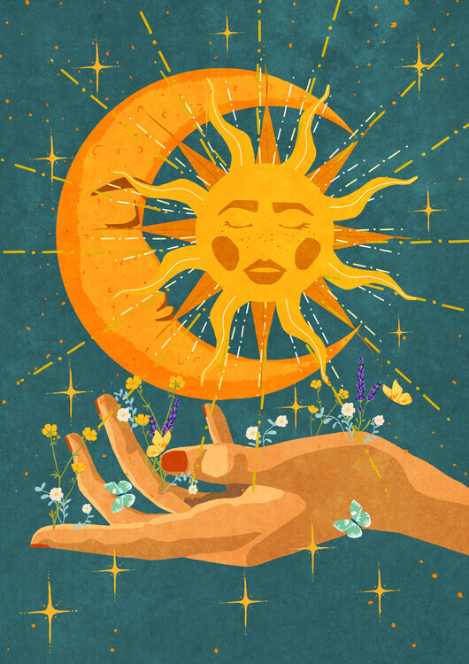 Raissa Oltmanns Plakát, Obraz - Sun and moon in my hand, Raissa Oltmanns, 30 × 40 cm