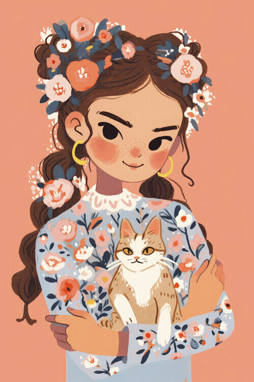 Treechild Plakát, Obraz - My Cat And Me, Treechild, 26.7 × 40 cm