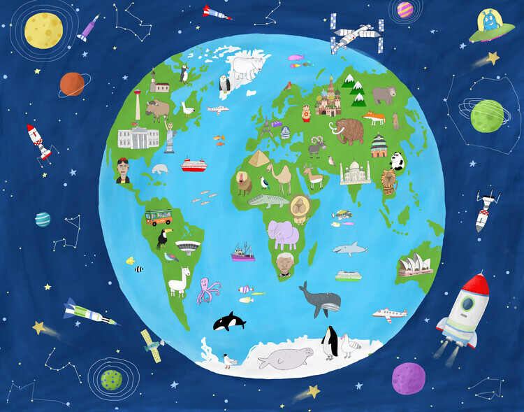 Carla Daly Plakát, Obraz - Illustrated Map of the World from Space, Carla Daly, 40 × 30 cm
