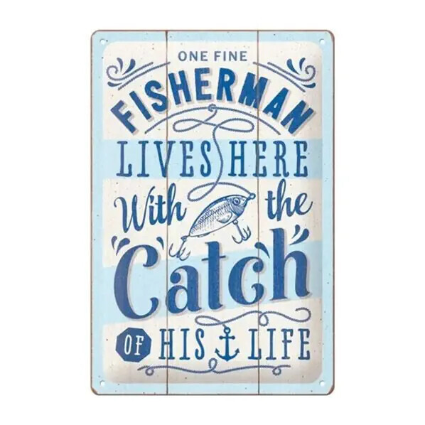 Nekupto Plechová cedule Fisherman Catch, 20 x 30 cm