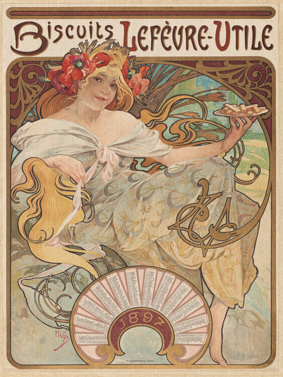 Alfons Mucha Plakát, Obraz - Biscuits Champagne-Lefèvre-Utile (1896), Alfons Mucha, 30 × 40 cm