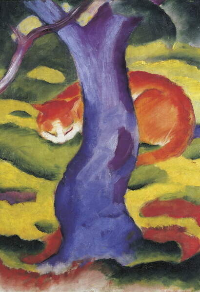 Marc, Franz Plakát, Obraz - Cat behind tree, Marc, Franz, 26.7 × 40 cm