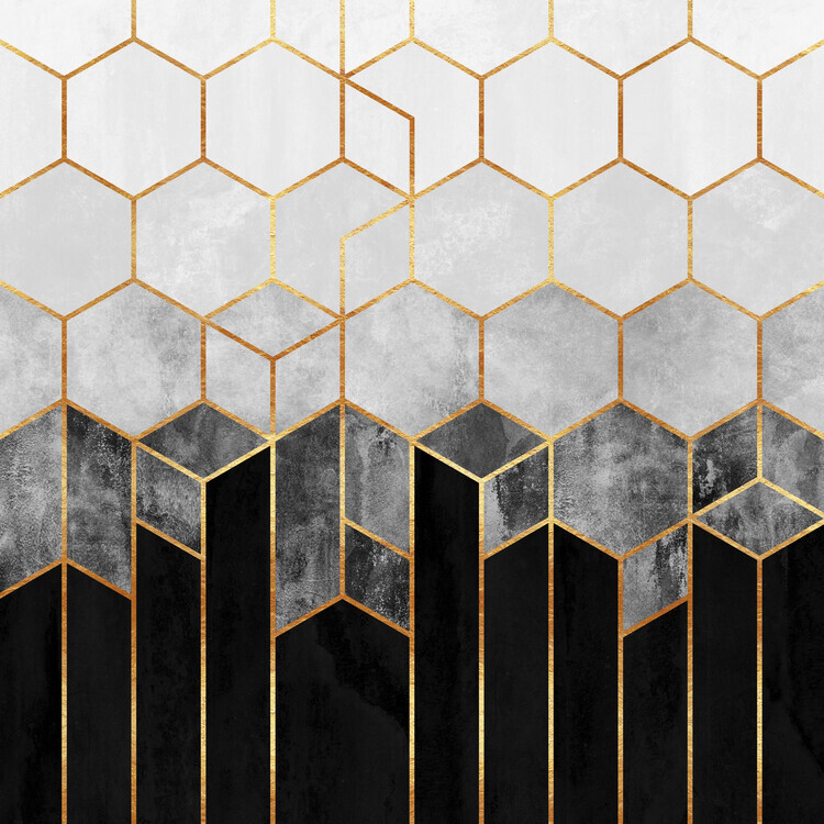 Elisabeth Fredriksson Plakát, Obraz - Charcoal Hexagons, Elisabeth Fredriksson, 40 × 40 cm