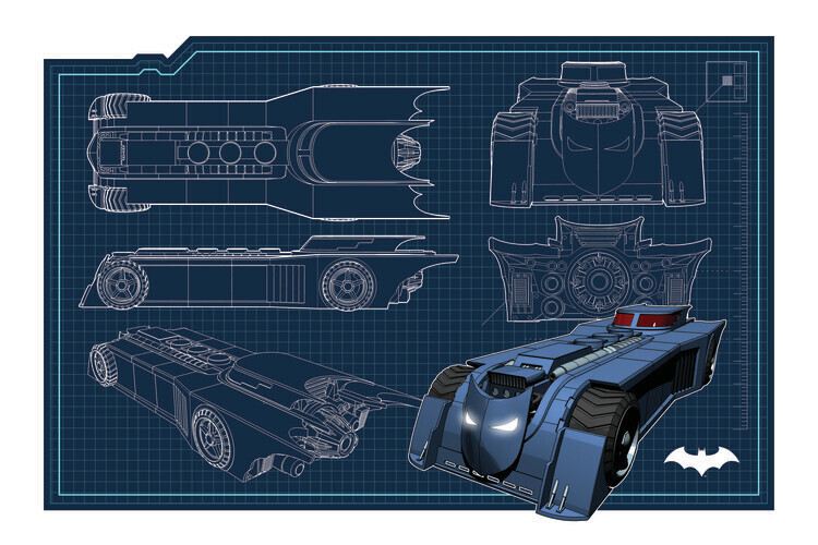Europosters Plakát, Obraz - Batmobil - Blueprint, 40 × 26.7 cm
