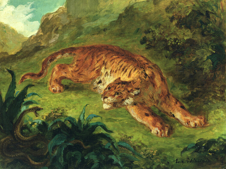 Eugène Delacroix Plakát, Obraz - The Tiger & The Snake, Eugène Delacroix, 40 × 30 cm