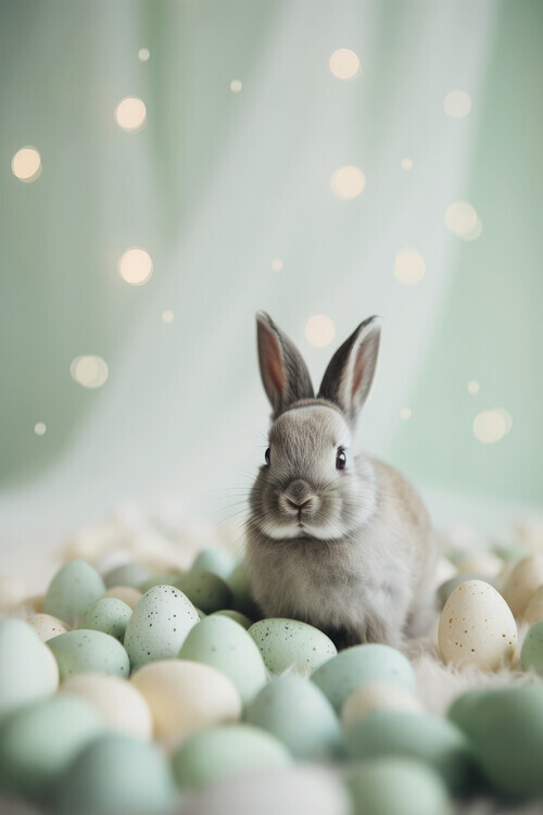 Treechild Plakát, Obraz - Bunny and Pastel Eggs, Treechild, 26.7 × 40 cm