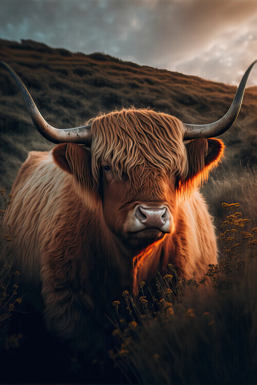Treechild Plakát, Obraz - Highland Cow With Big Horns, Treechild, 26.7 × 40 cm