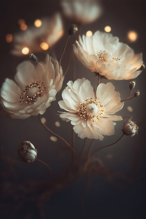 Treechild Plakát, Obraz - Creme Beige Flowers, Treechild, 26.7 × 40 cm