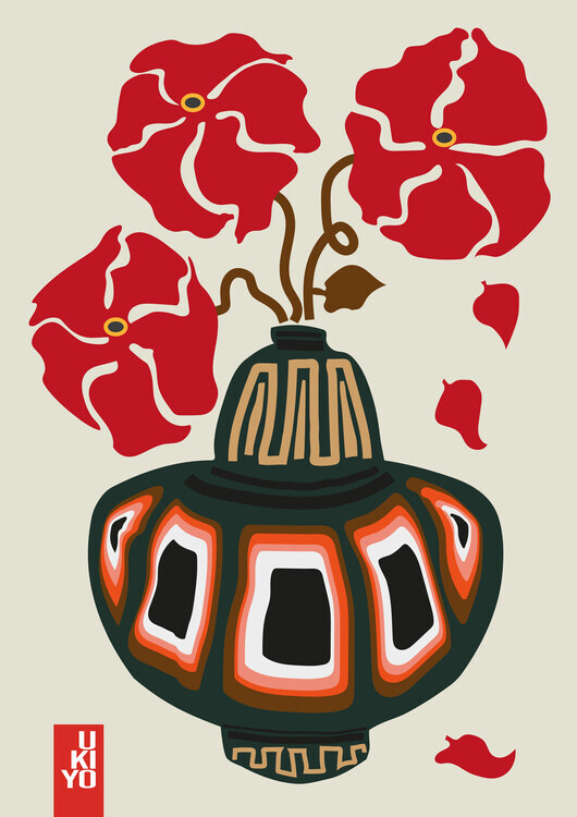 Frances Collett Plakát, Obraz - Ukiyo Vase Flower Greige, Frances Collett, 30 × 40 cm