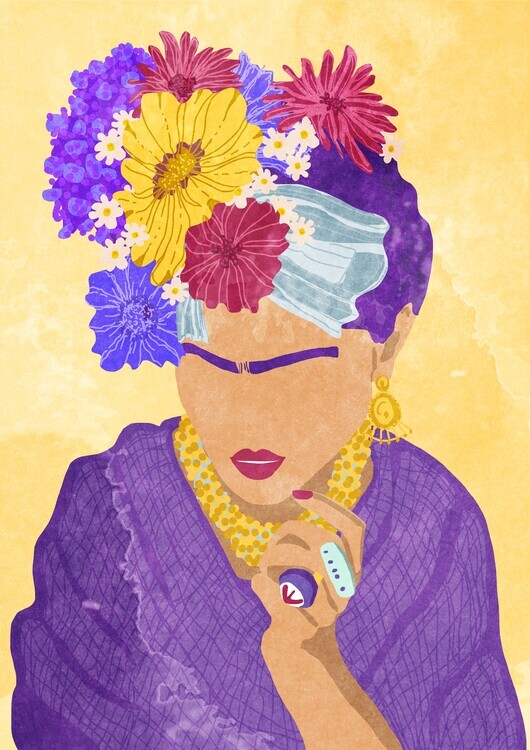Raissa Oltmanns Plakát, Obraz - Frida and flowers, Raissa Oltmanns, 30 × 40 cm