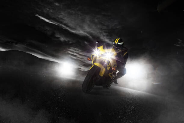 Jag_cz Plakát, Obraz - Supersport motorcycle driver at night with, Jag_cz, 40 × 26.7 cm