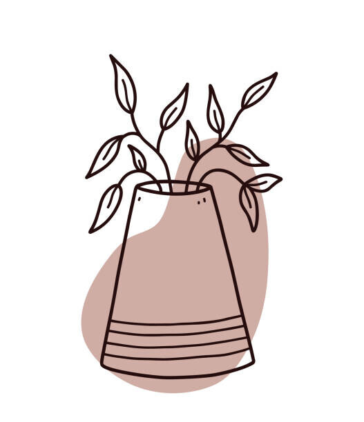 lesyau_art Plakát, Obraz - Abstract floral doodle with color organic shape. Minimalist vase with branches isolated on white background. Vector hand-drawn illustration. Perfect for cards, decorations, logo, posters., lesyau_art, 34.4 × 40 cm