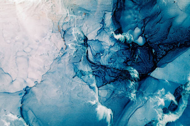 golubovy Plakát, Obraz - blue acrylic ink marble texture frozen water white, golubovy, 40 × 26.7 cm