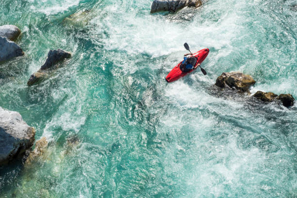 CasarsaGuru Plakát, Obraz - Mature Man Kayaking On  River, CasarsaGuru, 40 × 26.7 cm