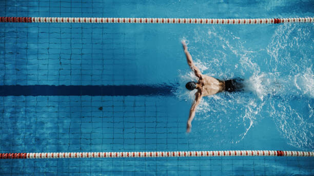 gorodenkoff Plakát, Obraz - Aerial Top View Male Swimmer Swimming, gorodenkoff, 40 × 22.2 cm