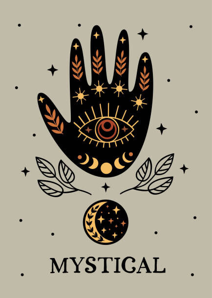 nataka Plakát, Obraz - mystical poster with black hand, moon, eye, nataka, 30 × 40 cm