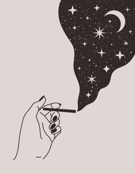 ANASTASIIA DMITRIEVA Plakát, Obraz - Mystical Female Hand holding cigarette with, ANASTASIIA DMITRIEVA, 30 × 40 cm
