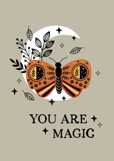 nataka Plakát, Obraz - magic poster with bohemian moth on the moon, nataka, 30 × 40 cm