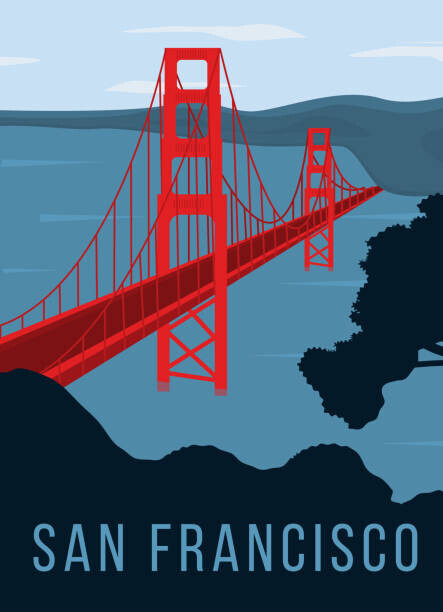 Inna Miller Plakát, Obraz - Golden Gate bridge retro poster. Red, Inna Miller, 30 × 40 cm