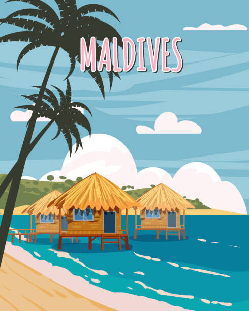 VectorUp Plakát, Obraz - Maldives tropical resort poster vintage. Beach, VectorUp, 30 × 40 cm