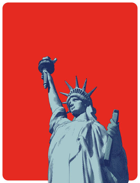 Jolygon Plakát, Obraz - Retro engraving of lady liberty illustration, Jolygon, 30 × 40 cm