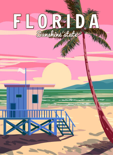 VectorUp Plakát, Obraz - Retro Poster Florida South Beach. Lifeguard, VectorUp, 30 × 40 cm