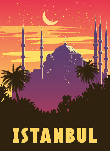 VectorUp Plakát, Obraz - Retro Poster Istanbul, sunset city Turkey,, VectorUp, 30 × 40 cm