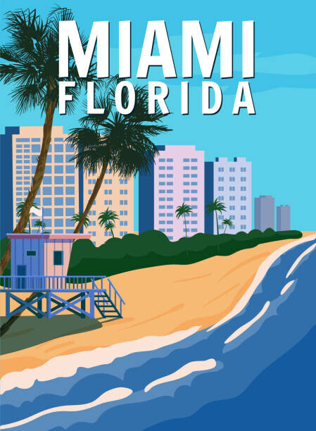 VectorUp Plakát, Obraz - Miami Beach City Skyline, Retro Poster., VectorUp, 30 × 40 cm