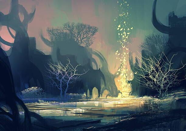 Grandfailure Plakát, Obraz - fantasy landscape with a mysterious trees, Grandfailure, 40 × 30 cm