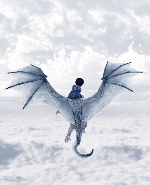 chainatp Plakát, Obraz - Boy riding the dragon, chainatp, 30 × 40 cm
