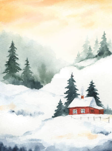 ElenaMedvedeva Plakát, Obraz - Watercolor vector Christmas card with winter, ElenaMedvedeva, 30 × 40 cm
