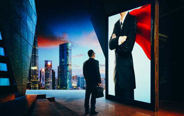 jamesteohart Plakát, Obraz - Young businessman looking the hero businessman, jamesteohart, 40 × 26.7 cm