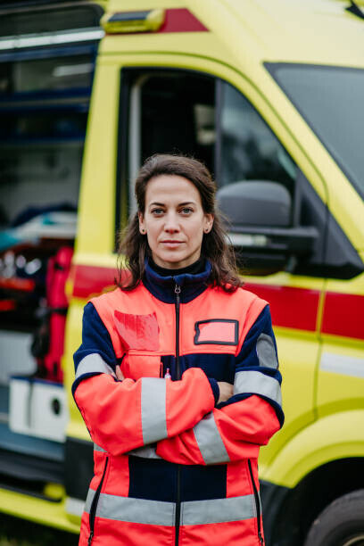Halfpoint Images Plakát, Obraz - Portrait of rescuer woman standing in, Halfpoint Images, 26.7 × 40 cm