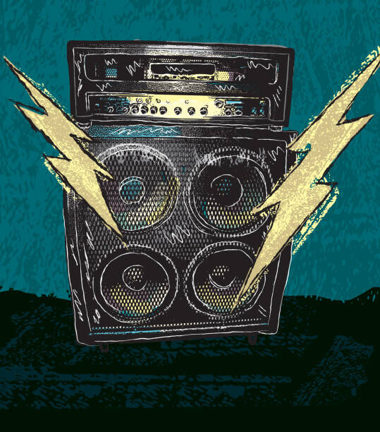 JDawnInk Plakát, Obraz - Retro drawing of guitar amplifier with, JDawnInk, 35.2 × 40 cm