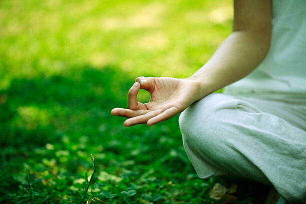 RunPhoto Plakát, Obraz - young woman doing yoga,hand close-up, RunPhoto, 40 × 26.7 cm