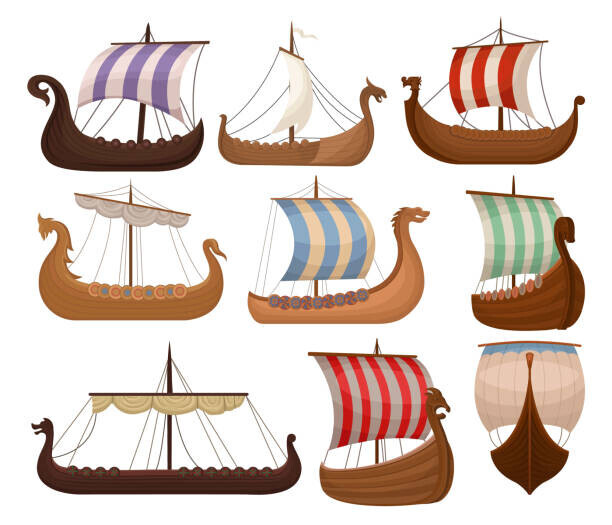 Pavel Naumov Plakát, Obraz - Viking scandinavian draccars set, Norman ship, Pavel Naumov, 40 × 34.3 cm