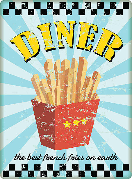 thomas-bethge Plakát, Obraz - retro diner sign, with french fries, thomas-bethge, 30 × 40 cm