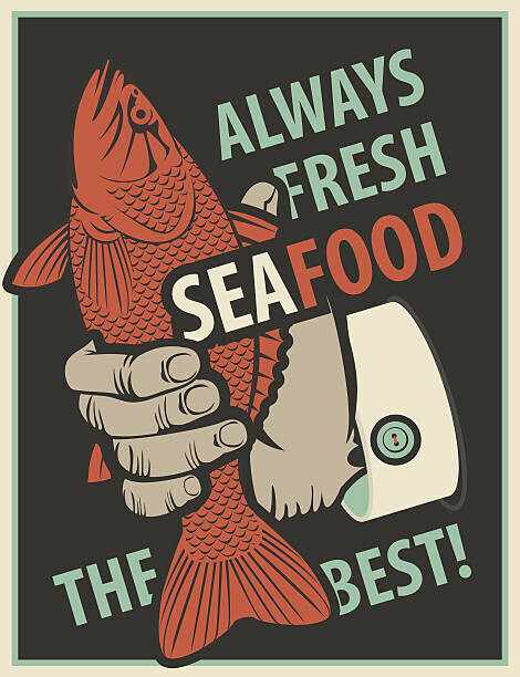 paseven Plakát, Obraz - seafood with fish in man hand, paseven, 30 × 40 cm