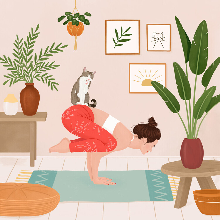 Petra Holikova Plakát, Obraz - Cat Yoga, Petra Holikova, 40 × 40 cm