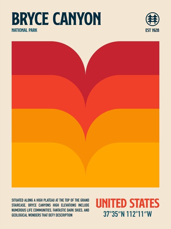 Retrodrome Plakát, Obraz - Bryce Canyon National Park Travel Poster, Retrodrome, 30 × 40 cm