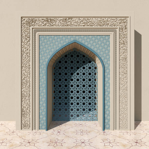 dani3315 Plakát, Obraz - Beige Mosque Arch With Blue Floral, dani3315, 40 × 40 cm