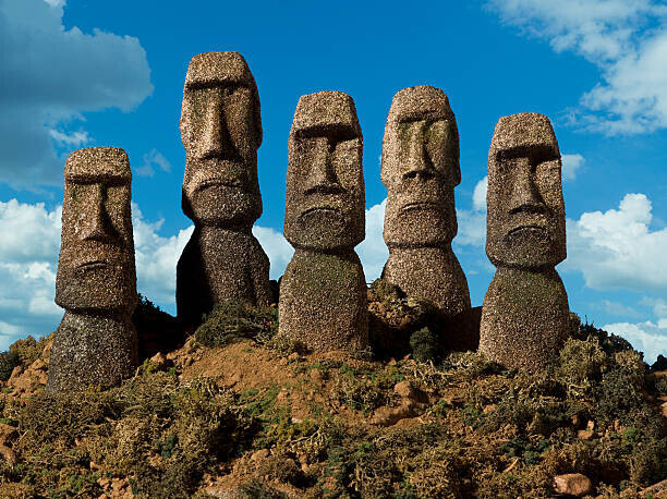 Don Farrall Plakát, Obraz - Easter Island Heads forward frown, Don Farrall, 40 × 30 cm