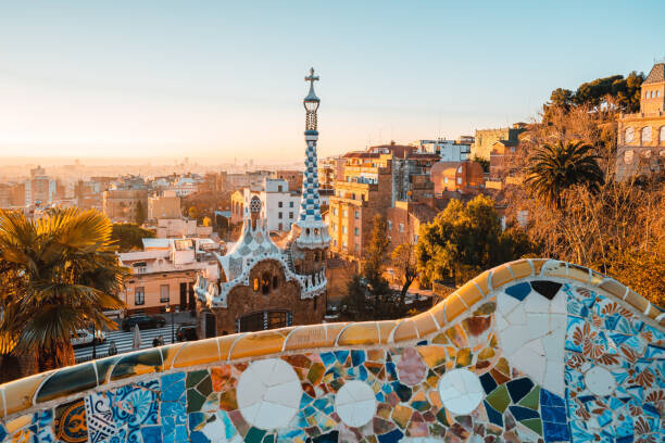 Pol Albarrán Plakát, Obraz - Barcelona at sunrise viewed from park, Pol Albarrán, 40 × 26.7 cm