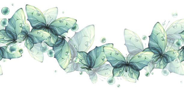 Natalia Churzina Plakát, Obraz - Delicate turquoise and blue butterflies with, Natalia Churzina, 40 × 20 cm