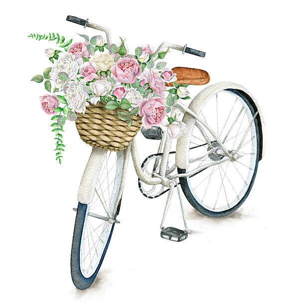 Katrusya Plakát, Obraz - Watercolor White Bicycle With Beautiful Flower, Katrusya, 40 × 40 cm